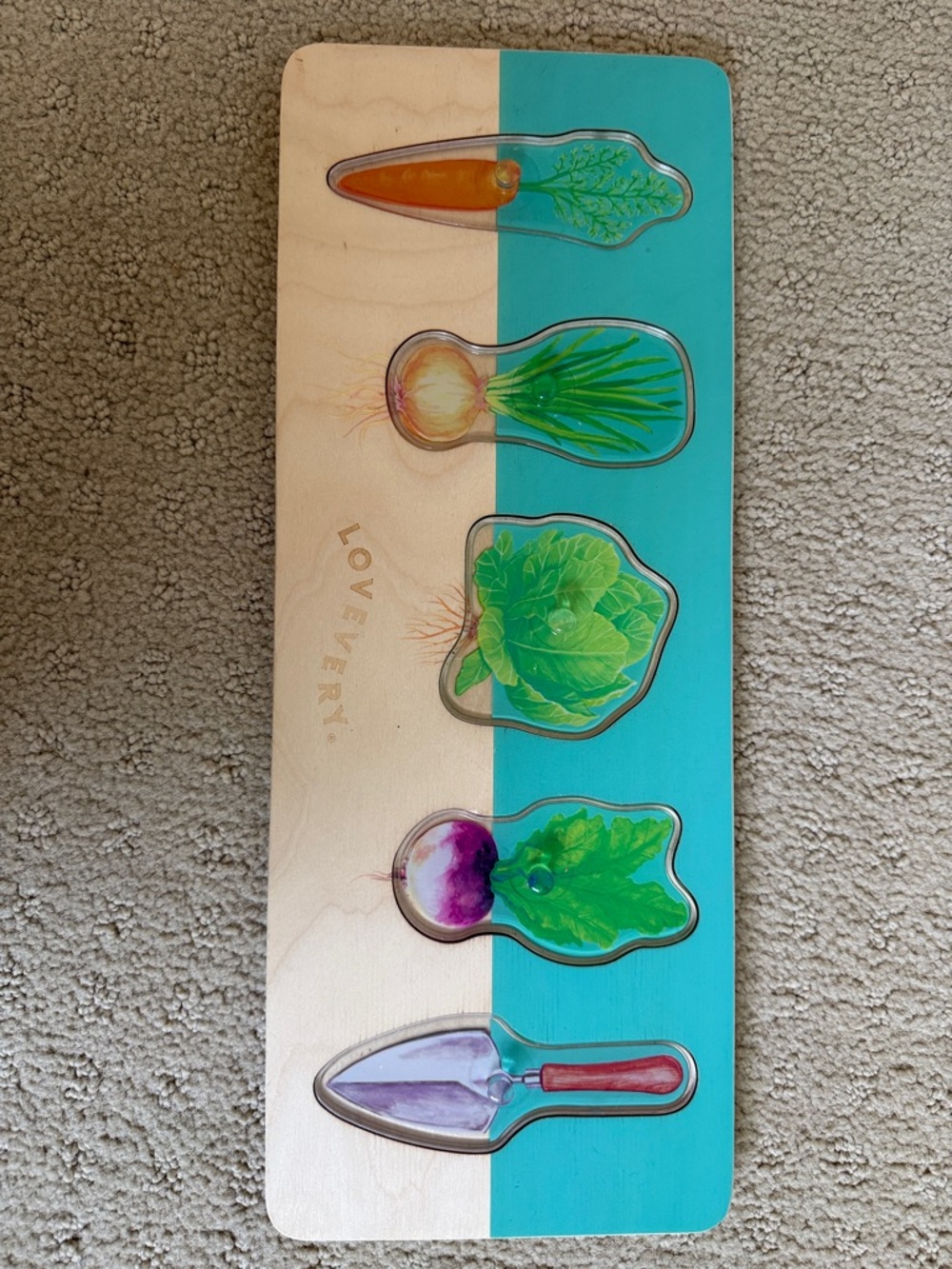 Lovevery Wooden Garden Match & Fit Puzzle – Teal and Natural